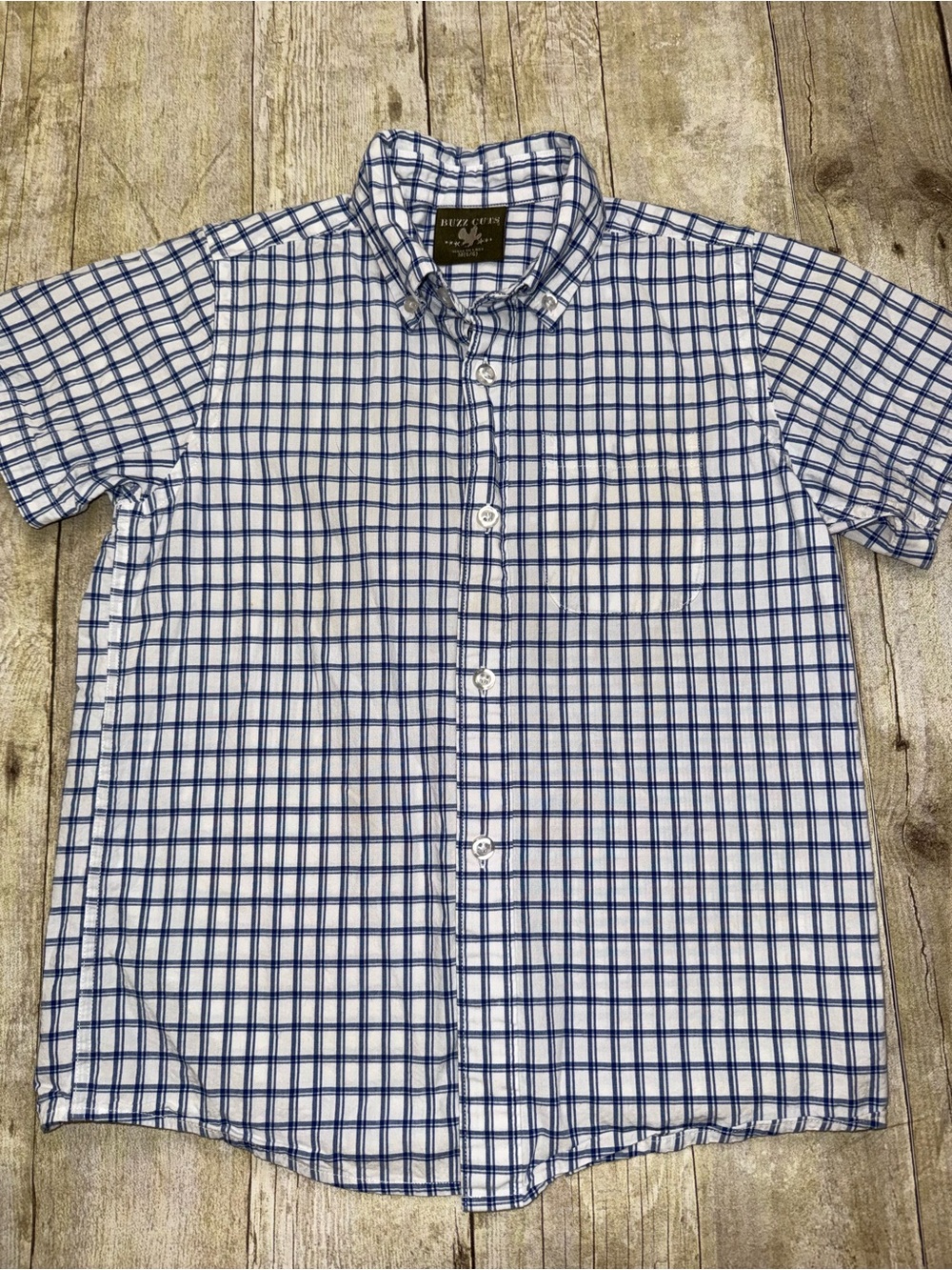 Buzz Cuts, Boys M (5/6) Blue Plaid Short-Sleeve Button-Down Shirt